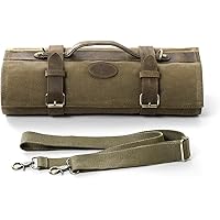 HEZHEN Knife Roll, Chef's Knife Roll Bag, Heavy Duty 16 oz Waxed Canvas and Crazy Horse Leather Knife Bag with 12 Knife Slots