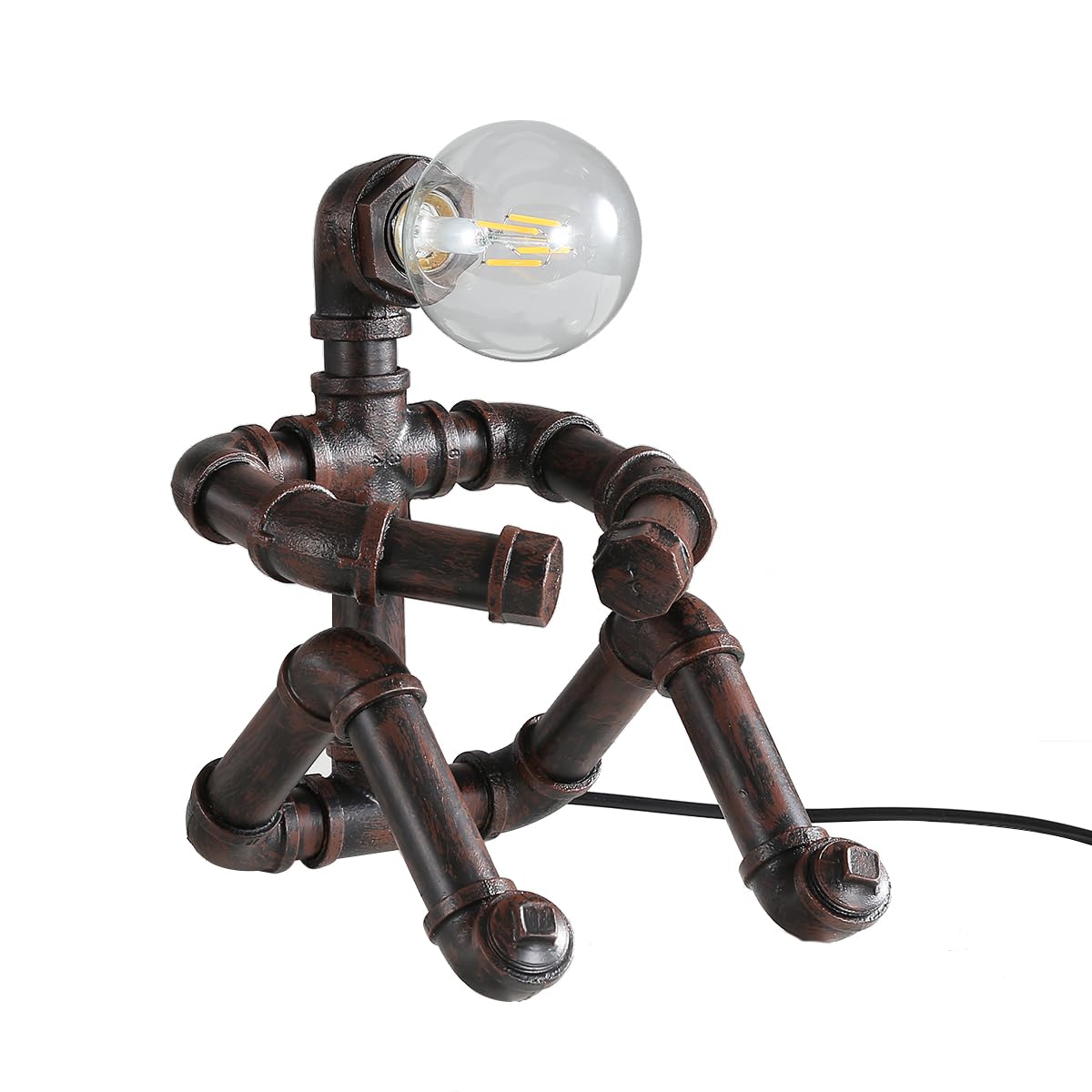 Kaj Hejmo Water Pipe Table Lamp Robot Style- Retro Industrial Steampunk Rustic Table Light- Vintage Farmhouse Desk Lamp for Bedroom,Office, Bedside, Nightstand, Baror or Shop (Rust-Style C)