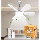 OPONL Socket Fan Light with Remote, 3-Speed Dimmable LED White Socket Ceiling Fan, 6 Colors 3000K-6000K, 1000 Lumens light bulb ceiling fan for Bedroom, Kitchen, Closet