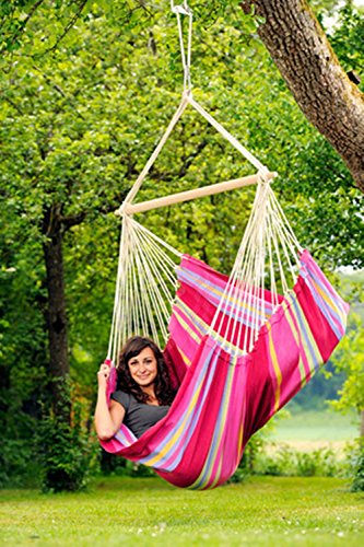 Byer of Maine Brazil Hanging Hammock Chair, Indoors and Outdoors, Recycled Cotton/Polyester Blend Canvas, Handwoven, Sorbet, 68" L X 42" W, Holds up to 240lbs