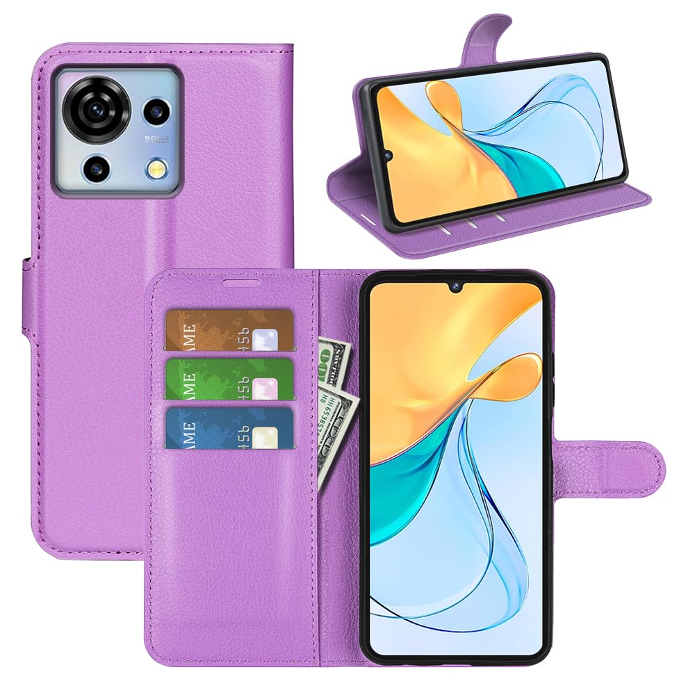 JIUNINE Case for ZTE Blade V50 Vita 4G, Leather Wallet Case Flip Cover with [Card Slot] [Magnetic Closure] [TPU Inner Shell] for ZTE Blade V50 Vita 4G, Purple