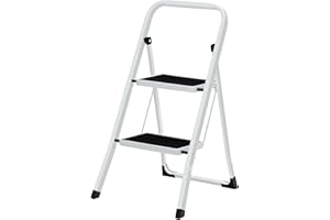SONGMICS Step Ladder, 2-Step Ladder, Folding Ladder, Safety Lock, Space-Saving Storage, Holds up to 330 lb, Cloud White UGSL1