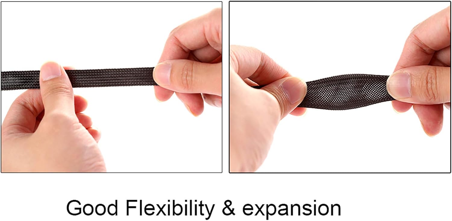 100ft - 1/4 inch PET Expandable Braided Sleeving – Black – Alex Tech braided cable sleeve: Home Improvement