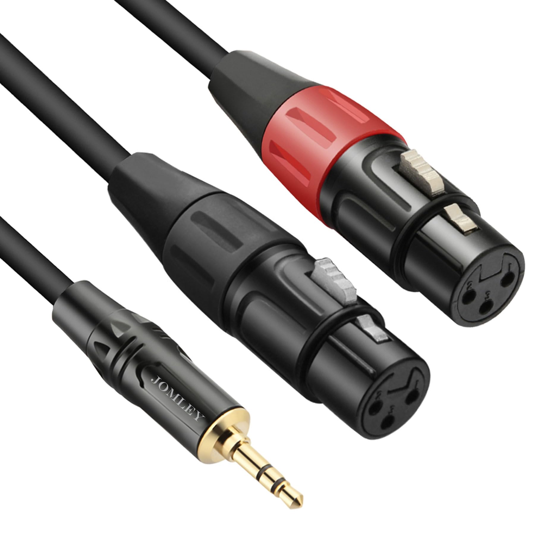 JOMLEY Dual Female XLR to 3.5mm Y-Splitter Cable, Unbalanced XLR Female to 1/8" Mini-Jack TRS Stereo Aux Interconnect Audio Mic Breakout Patch Cord - 3.3 ft
