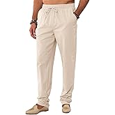 Runcati Mens Kaftan Thobe Pants Cotton Casual Elastic Waist Drawstring Muslim Trousers Summer Yoga Kurta Pants with Pockets