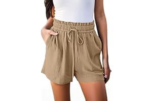Hody Lovy Linen Beach Vacation Shorts for Women Dressy Casual Summer Outfits High Waisted Lounge Comfy Wide Leg Loose