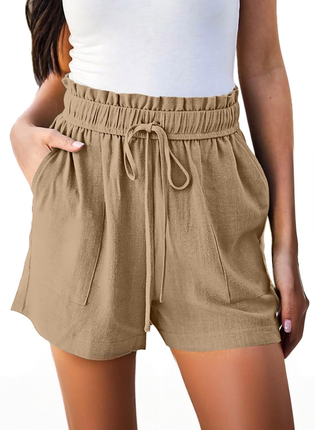 Photo 1 of *LARGE* Hody Lovy Linen Beach Vacation Shorts for Women Dressy Casual Summer Outfits High Waisted Lounge Comfy Wide Leg Loose, Brown L