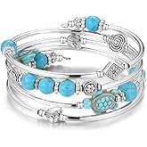 BULINLIN Layered Wrap Bangle Turquoise Bracelet - Bead Bracelet with Natural Agate Stone, Gifts For Women