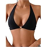 SOLY HUX Women's Halter Bikini Top Tie Back Bathing Suit Summer Beach Swimsuit Tops
