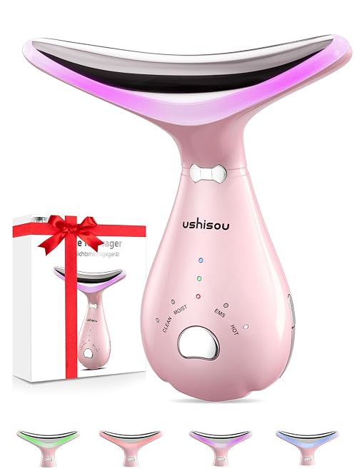 Face Massager Electric Facial Lifting: Skin Tightening Neck Lift Device 4 LED Colors - 3 Massage Modes 45°C Heat EMS Microcurrent Tightening Machine - Anti-Wrinkle Face Toning Firming for Women