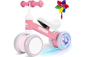 FATEUAER Colorful Lighting Baby Balance Bike Toys for 1 Year Old Boys Girls, 10-24 Months Toddler Balance Bike with Rainbow Pinwheels, 4 Wheels Pre-School First Ride On Toys, Best First Birthday Gifts