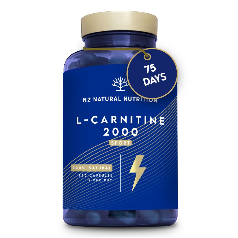 Natural L CARNITINE 2000mg 150 Capsules 75 Days (only 2 Capsules per Day) High Concentration Improves Sports Performance. Weight Loss, Energy Resistance. CE Manufactured. N2 Natural Nutrition