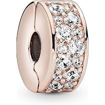 Clear Pavé Clip Charm PANDORA ローズゴールド Clear Pavé Safety Chain Clip Charm | Rose gold plated