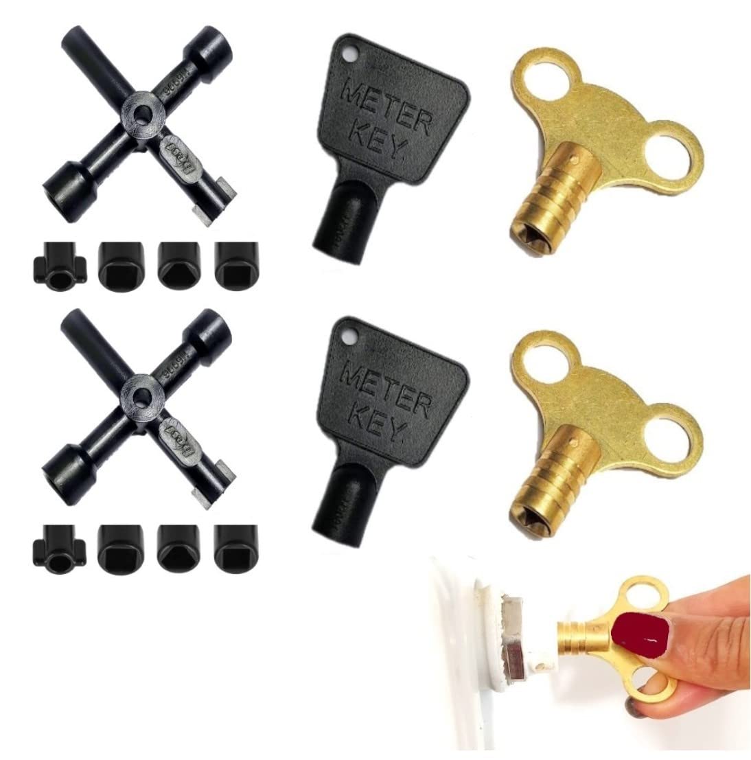 2 Sets of Radiator, Meter Box and 4 Way Utility Keys Multi-Functional Tool