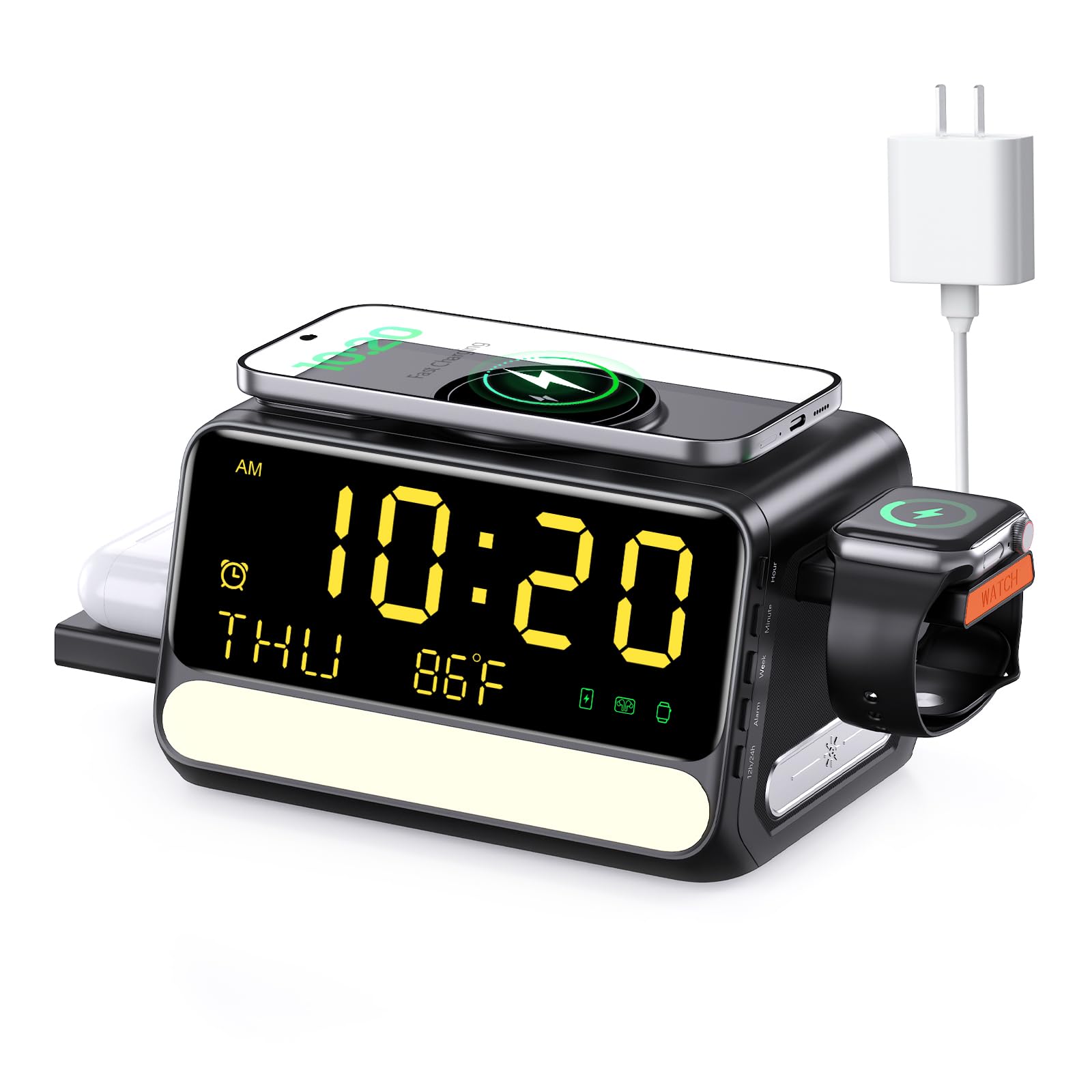 7-in-1 Wireless Charging Station for Samsung&Apple Device, Charger Stand with Voice-Controlled Light, for iPhone 17/16/15/14/13 Pro Max, Samsung Galaxy, Google Devices, Apple&Samsung Watch, AirPods