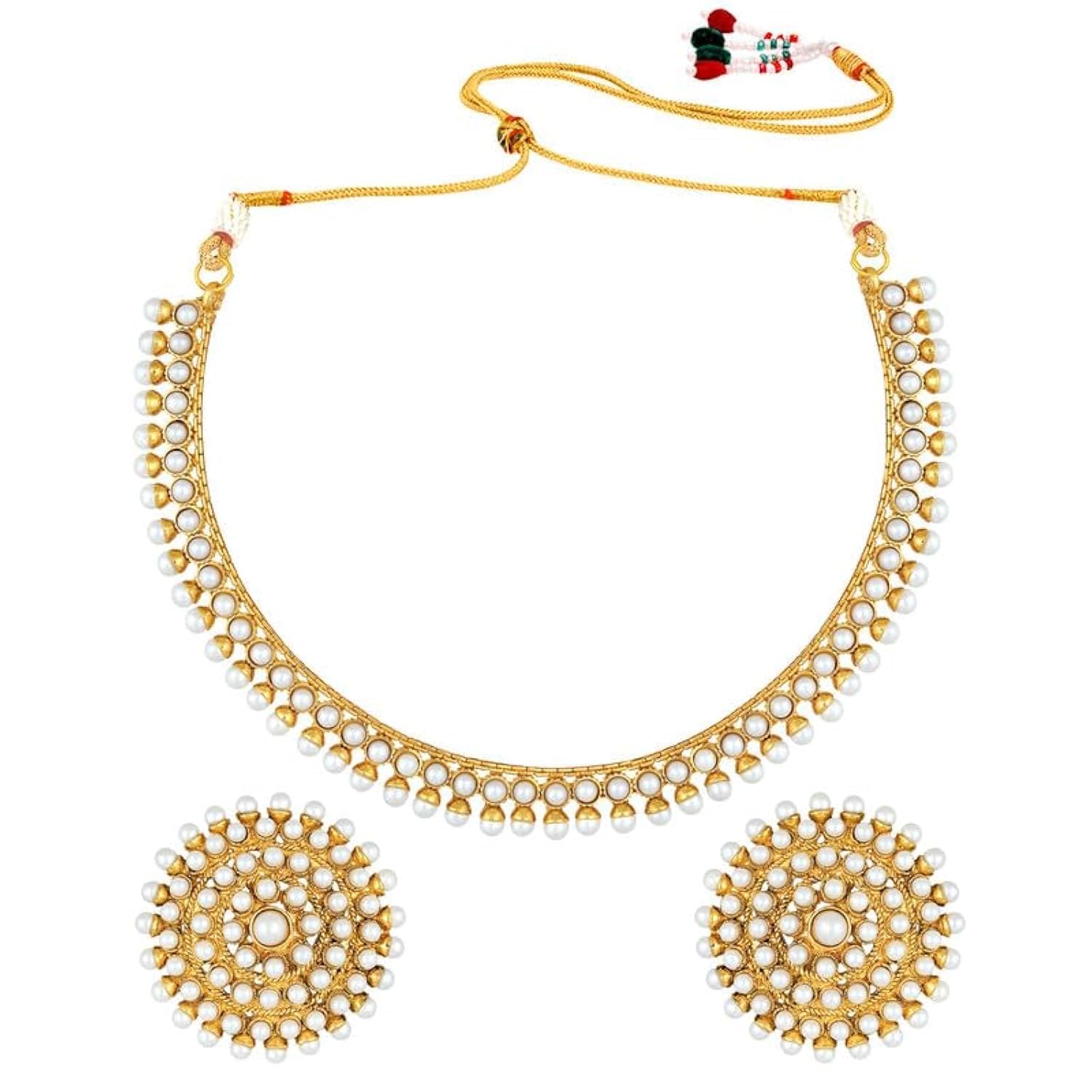 Aheli Bollywood Fashion Faux Stone Wedding Necklace Big Earrings Indian Fashion Jewelry Set for Women (Pink)