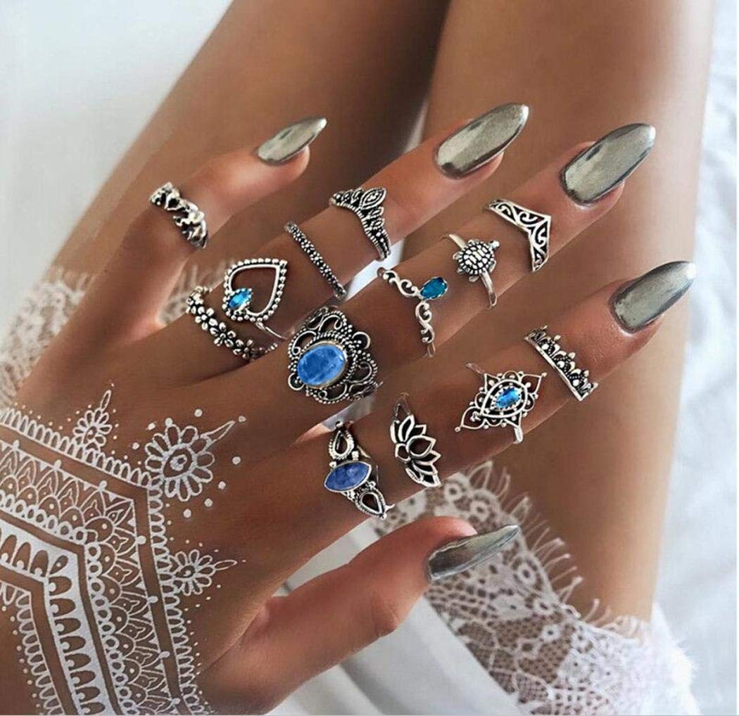 Kirken 13 Pcs/Set Jewelry Rings Rhinestone Above Joint Knuckle Ring Set Gift for Women