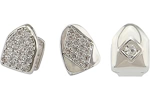 Retzjorv 3 Pcs 18K Gold Plated Diamond Grillz Hip Hop Teeth Grillz Caps Single Grills for Your Teeth Grills Set for Men Women Rapper Cosplay Costume