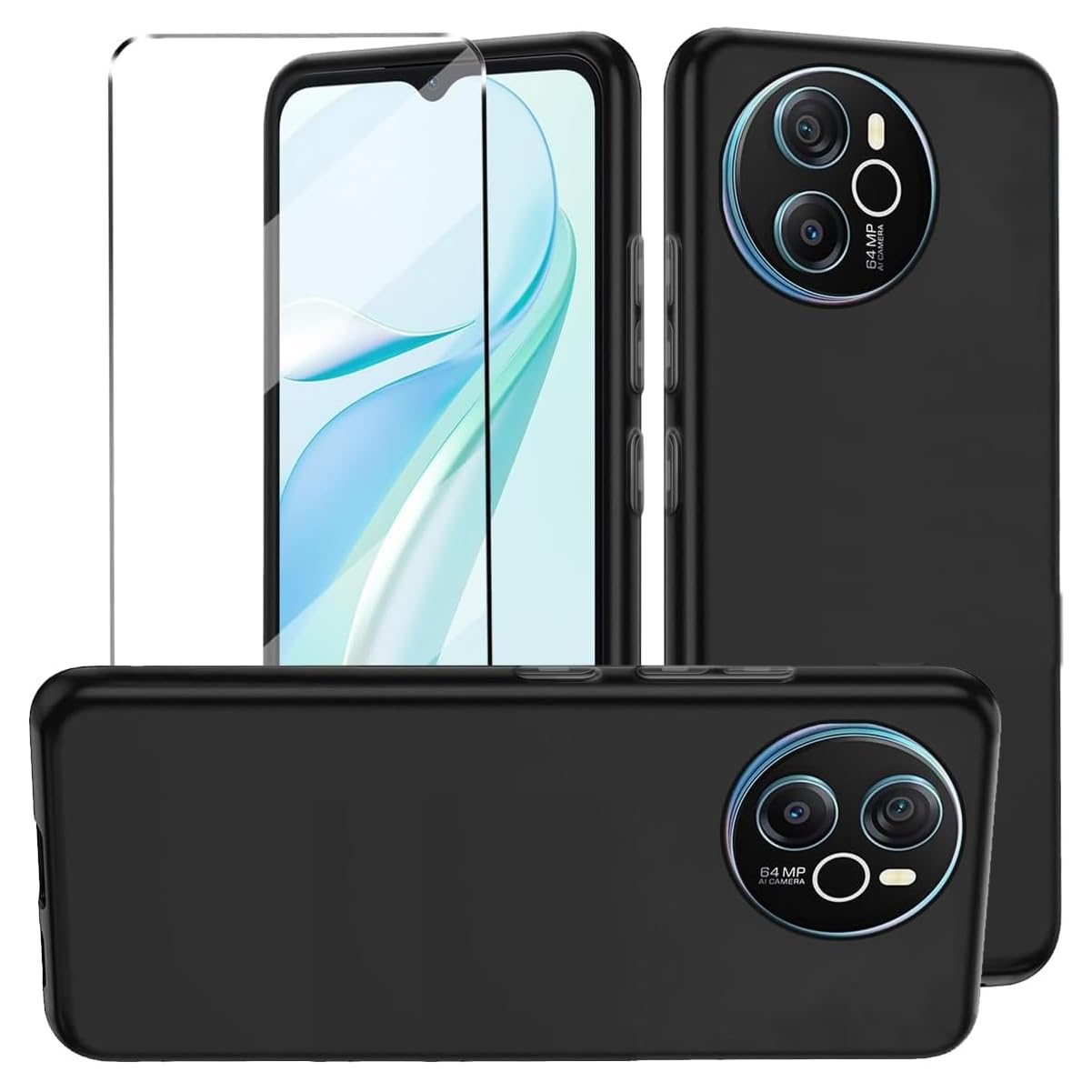 HuiYouMY 2-in-1 Case Compatible with Blackview Shark 8/Oscal Tiger 12 Cover with 1 Pack Tempered Glass Screen Protector Slim Fit Soft TPU Shockproof Anti-Scratch Phone Case Cover - Black — image 1