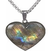 Justinstones Labradorite Energy Protection Healing Crystal Chakra LOVE Heart Leaf Pendant Necklace