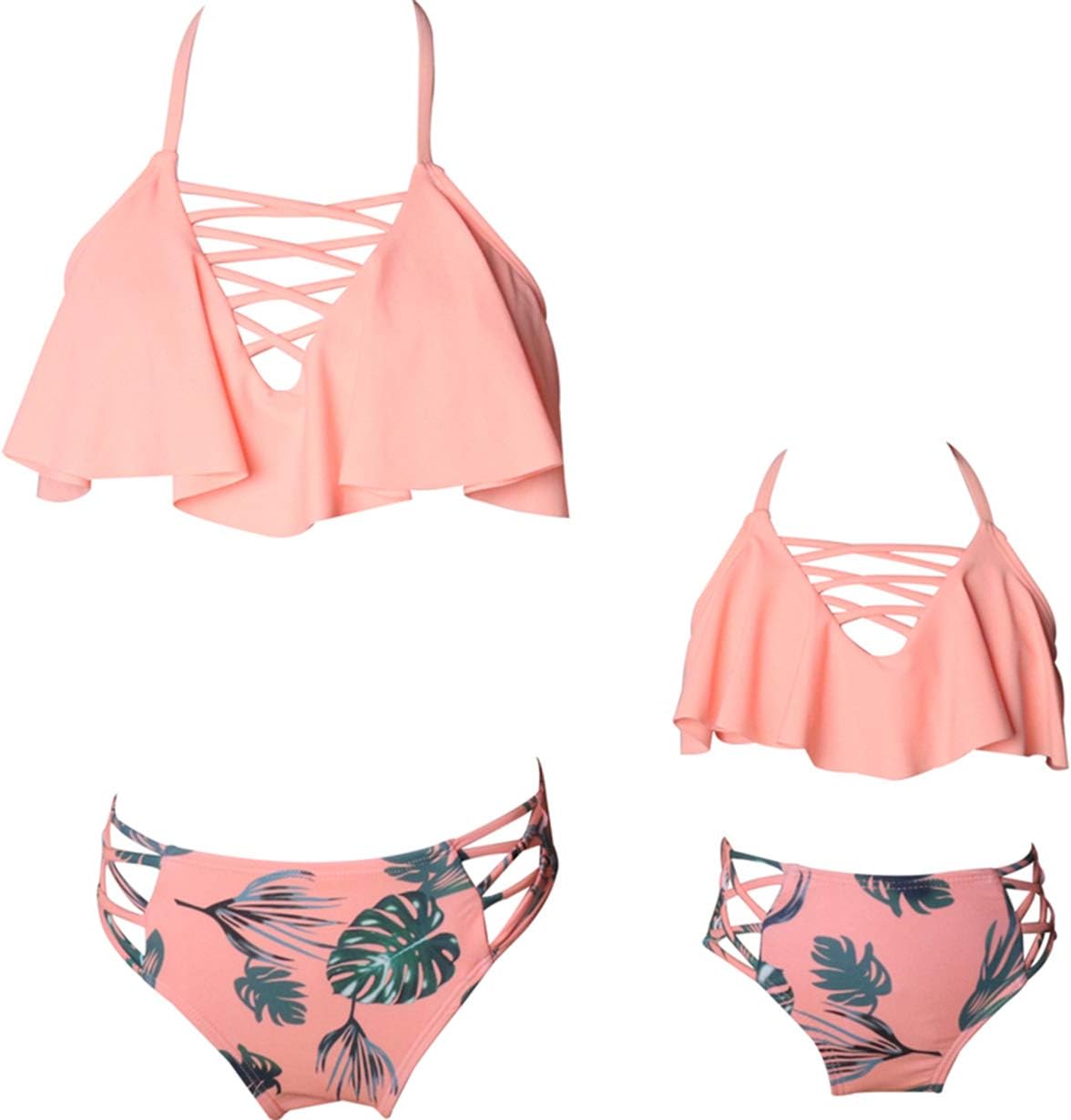 Family Matching Mother Girl Bikini Swimsuit Set Mommy and Me Ruffle High Waist Swimwear Beachwear