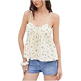 Women Boho Floral Bow Tie Cami Tank Top Cute Y2K Flower Ruched Crop Halter Tops Summer Sleeveless Outgoing Sunwear