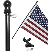 American flag and pole kit set: Includes a 3x5 ft US flag made in USA, 6 ft aluminum tangle free spinning flag pole with carabiners, and flagpole holder wall mount bracket (Black)