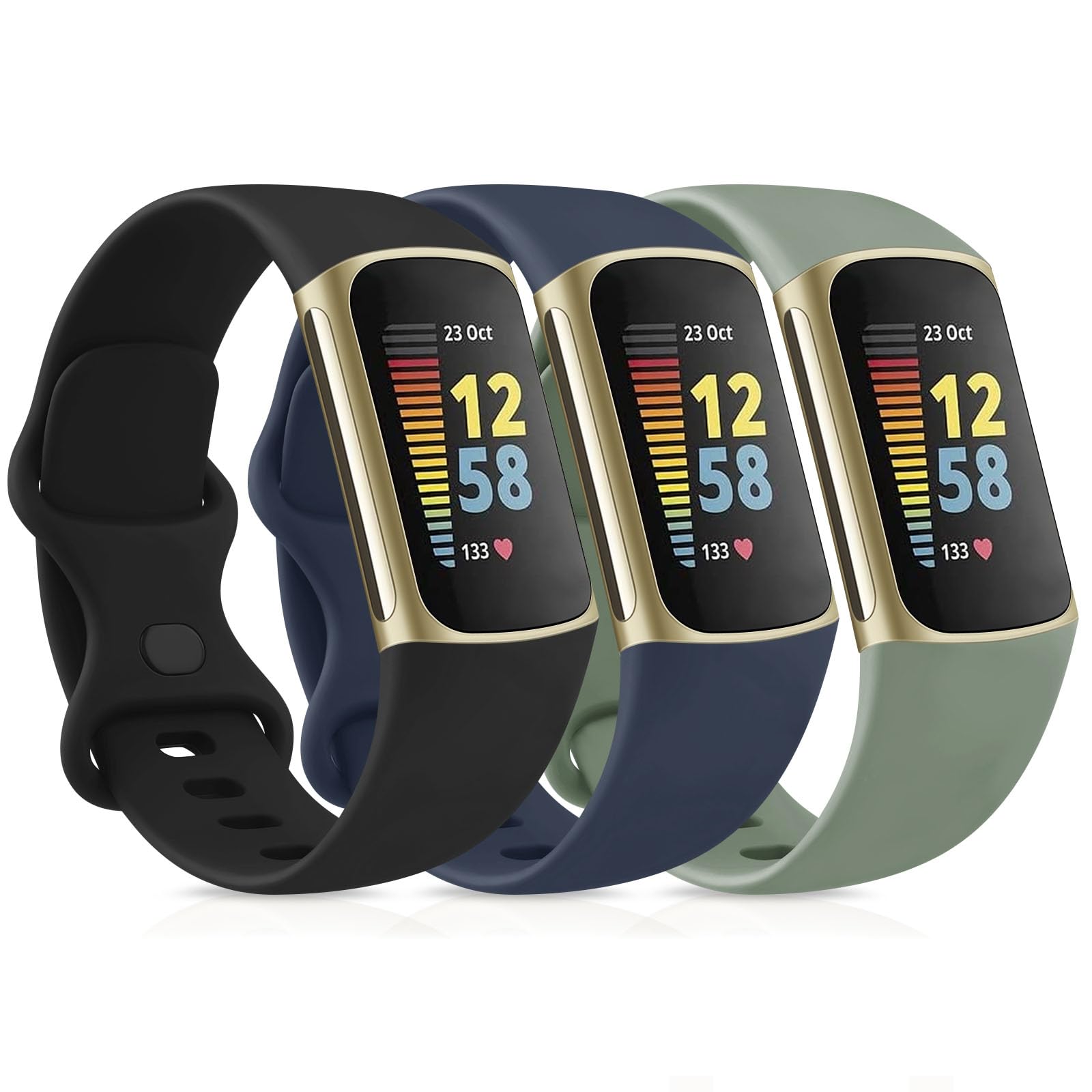 AK Pack 3 Straps Compatible with Fitbit Charge 5 Strap/Fitbit Charge 6 Strap for Women Men, Soft Adjustable Sport Replacement Only for Fitb it Charg e 5/Fitbi t C harge 6(S,Black/Blue/Cactus) — image 1