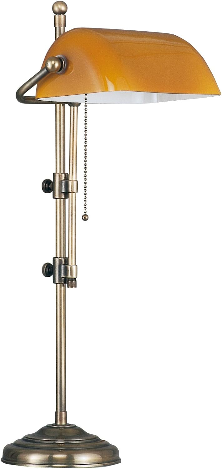 Bankers Lamp Bankerlampe Schreibtischleuchte Landhaus Stil Messing Antik Handpatiniert Altmessing Hochwertige Ausfuhrung Mit Mundgeblasenem Cognacfarbenen Glas Hohe 50 Cm 230 V E27 60 W Amazon De Beleuchtung