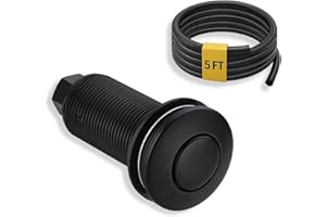 BESTILL Sink Top Garbage Disposal Air Switch Button with Air Hose, Matte Black-Long Button with Brass Cover