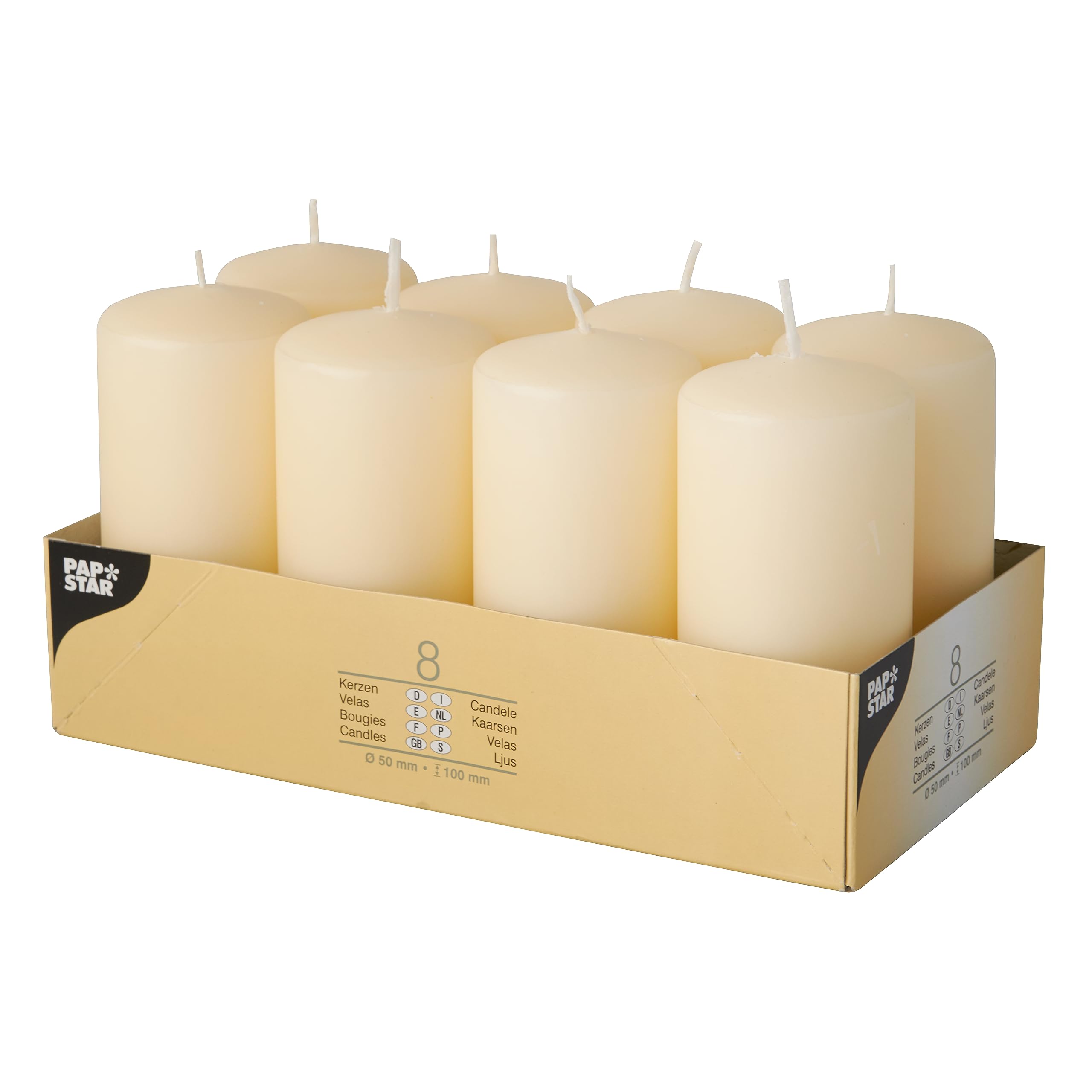 Papstar Pillar Candles Ø 50 X 100mm, Pack of 8