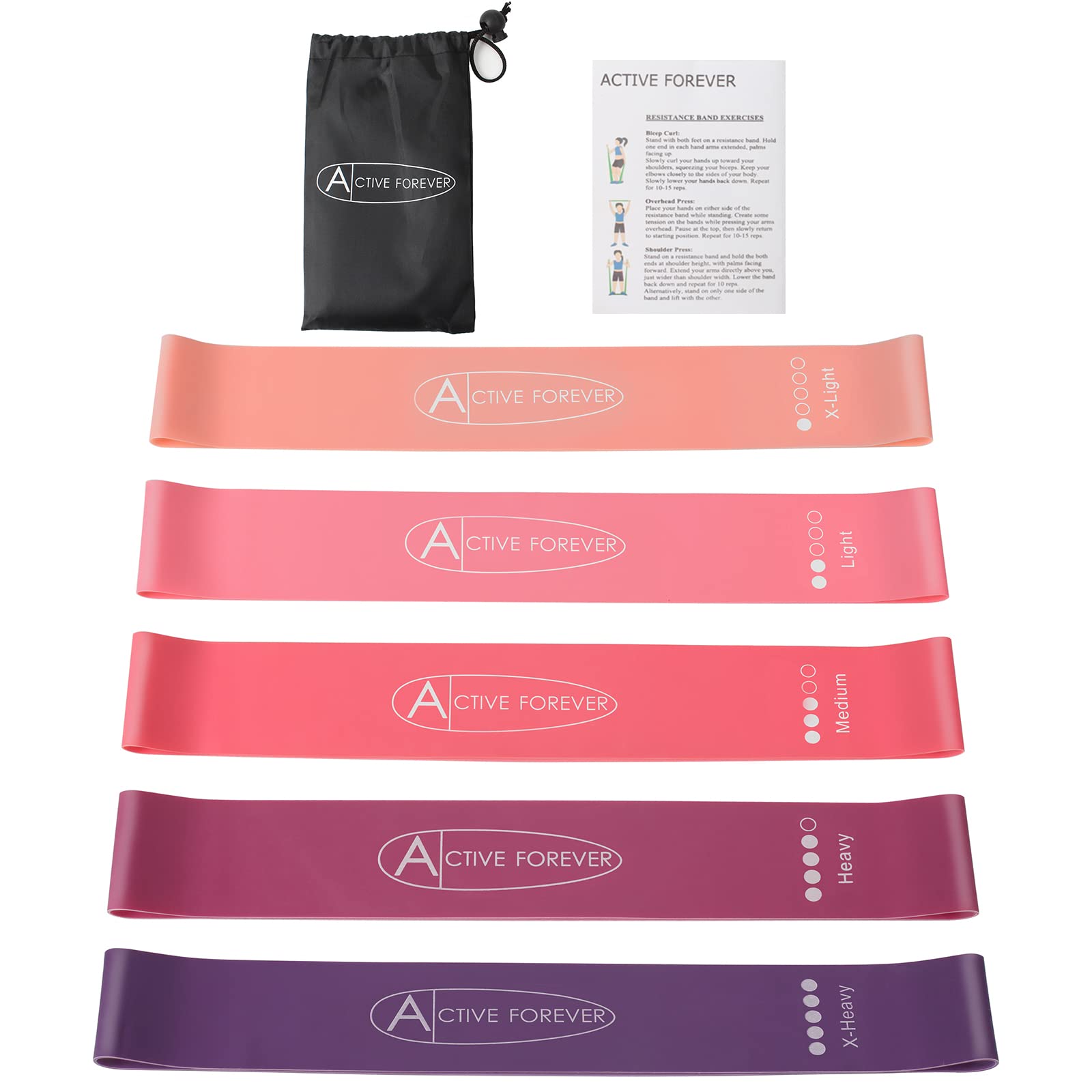 ACTIVE FOREVER Resistance Band Set, Pull up Assist Band Fitness Band, Pack of 5 Different Resistance Levels Elastic Band for Men Women for Yoga Muscle Stretching Training Home Gym(pink)