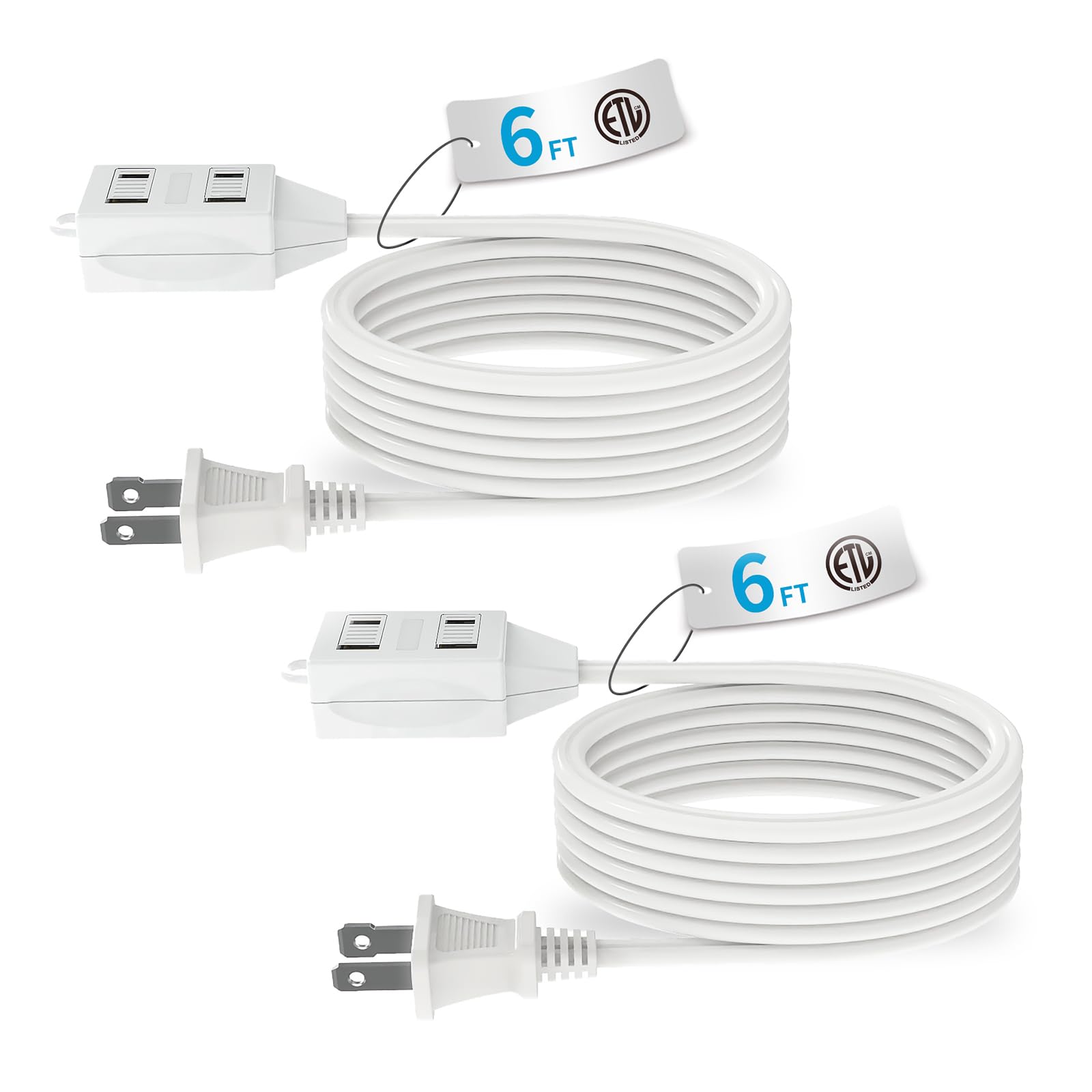 TiFFCOFiO Indoor Extension Cord, 2 Prong 6 Feet