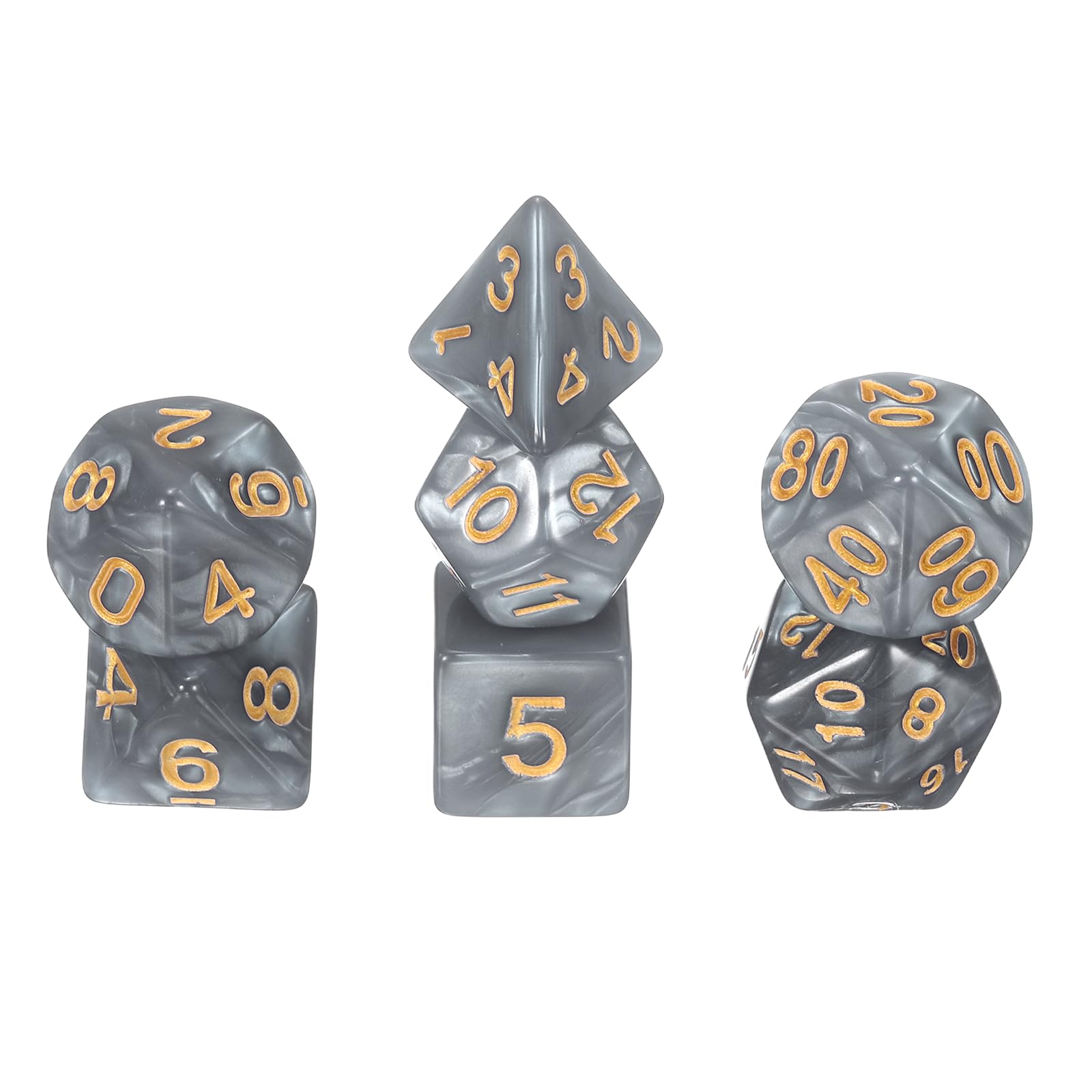 sourcing map Polyhedral Dice Set, 7 Pcs Acrylic Dice for Role Playing Table Games Tabletop Gaming Accessories, Pearlescent Silver