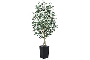 VeriNatural 6ft Artificial Ficus Tree,Tall Faux Tree with Silk Leaves & Real Wood Trunk,UV Resistant Potted Fake Plant with Pebbles & Planter-Indoor Outdoor Floor Plant for Home Living Room,VN129