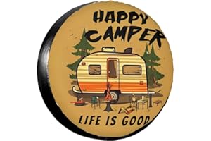 EUGZAK Rv Spare Tire Covers for Rv Trailers Wheel Protectors Tyre Covers Weatherproof and Dustproof Wheel Covers Universal Fit for Trailer Rv SUV Truck Travel Trailers Camper 17" - Happy Camper