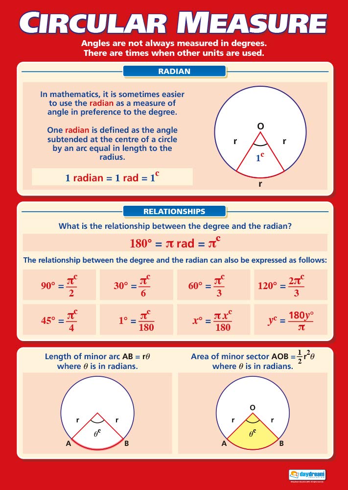Circular Measure | Maths Charts | Laminated Gloss Paper measuring 594 mm x 850 mm (A1) | Math Charts for the Classroom | Education Posters by Daydream Education