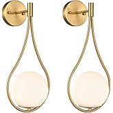 HOLKIRT Mid-Century Modern Wall Sconces Bathroom Globe Vanity Light Fixture Brass Set of 2