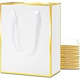 YUEYANG White Gift Bags 8 x 10 x 4.25 Inch, 20Pcs Medium Gift Bags, White Kraft Gift Bags for Party, Wedding, Birthday, Holiday, Retail, Gold Frame