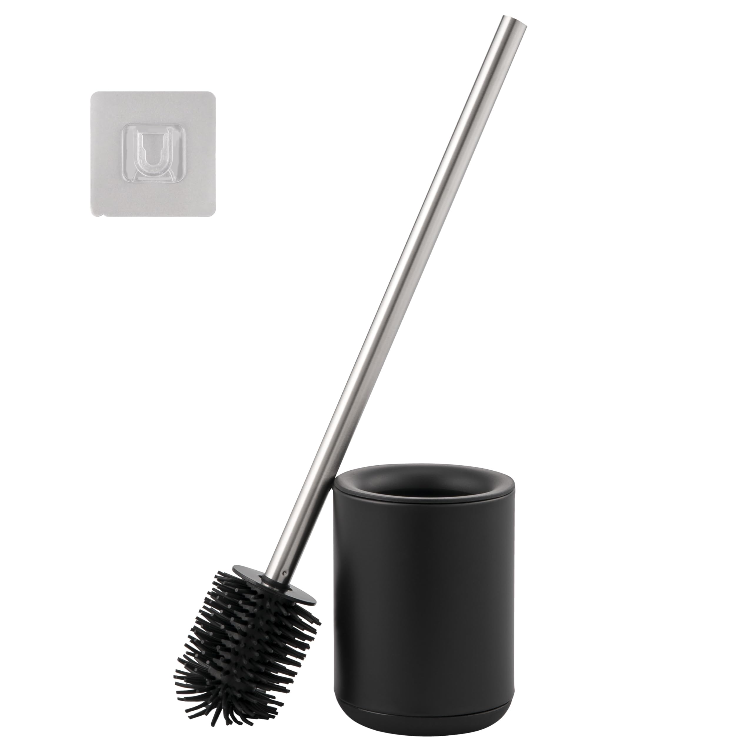 Barbena Toilet Brush with Flexible 3-in-1 Brush Made of Elastic TPR Material with Wall Mount Black / Toilet Brush Stainless Steel Handle