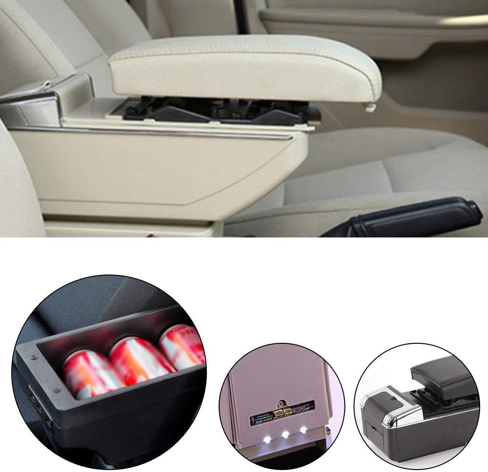 DBL Custom fit Auto Center Console Lifting Armrest Storage Box for Honda WRV 2015-2017 with Built-in LED Light, Ashtray & Cup Holder Beige
