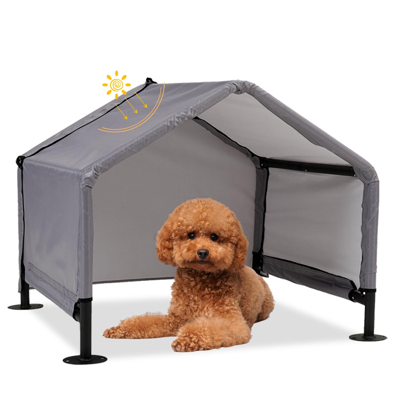 Photo 1 of Dog Shade Shelter Outdoor Tent for Small Medium Dogs, Waterproof Sun Protection Pet House for Dogs, Small Animals and Livestock, Pet Canopy with Upgraded Doors and Ground Nails