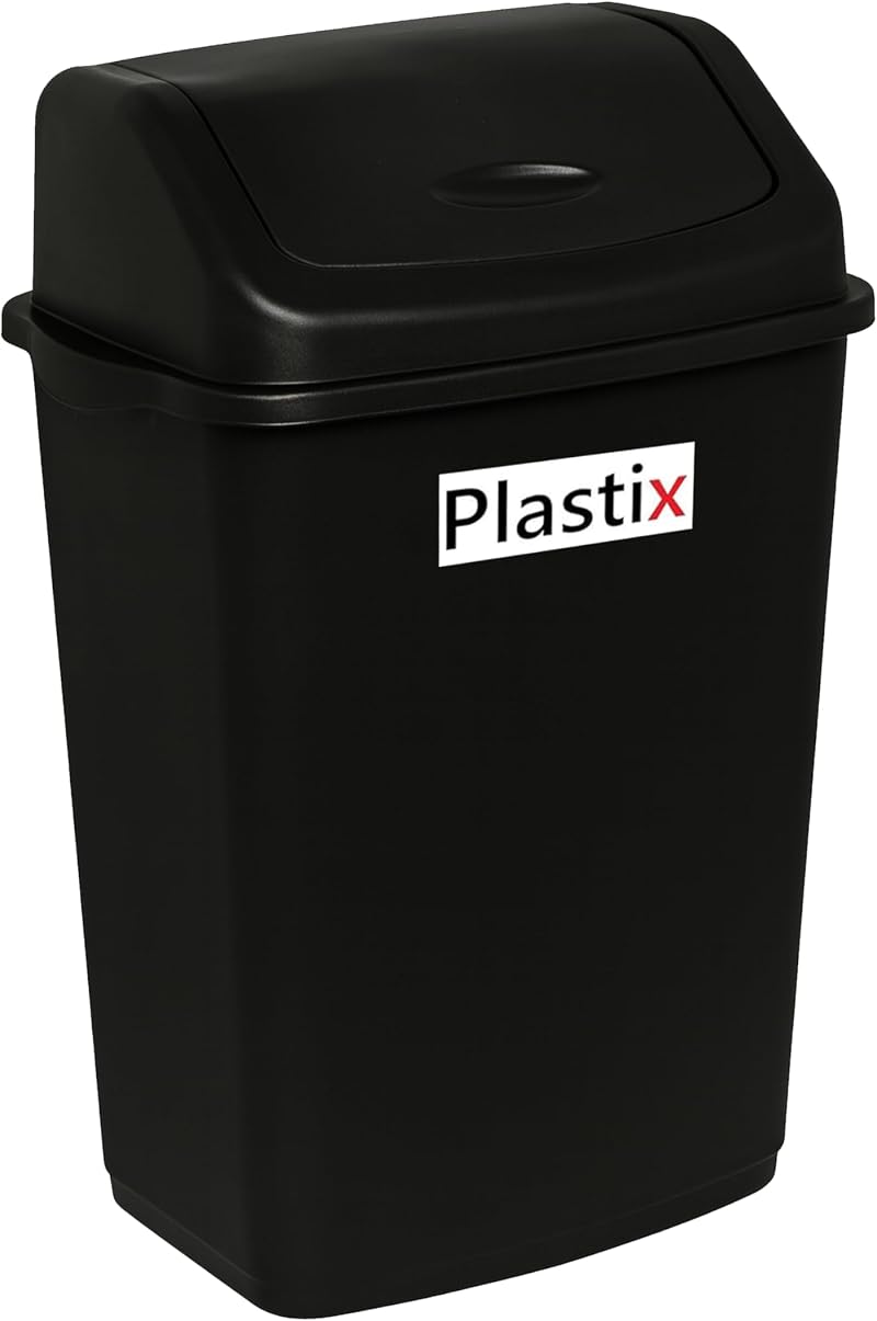 Plastix 30 Litre Swing Bin Black Plastic Waste Rubbish Kitchen Dustbin