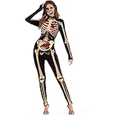Evioset Womens Skull Skeleton Halloween Costume Jumpsuit Bodysuit One Piece Romper Outfit