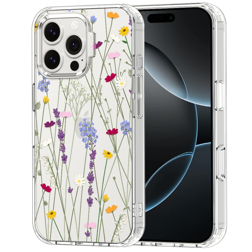 MOSNOVO Case for iPhone 16 Pro Max, [Buffertech 6.6ft Military-Grade Drop Protection] [Anti Peel Off Tech] Clear TPU Bumper Phone Case Cover Design - Floral Garden — image 1
