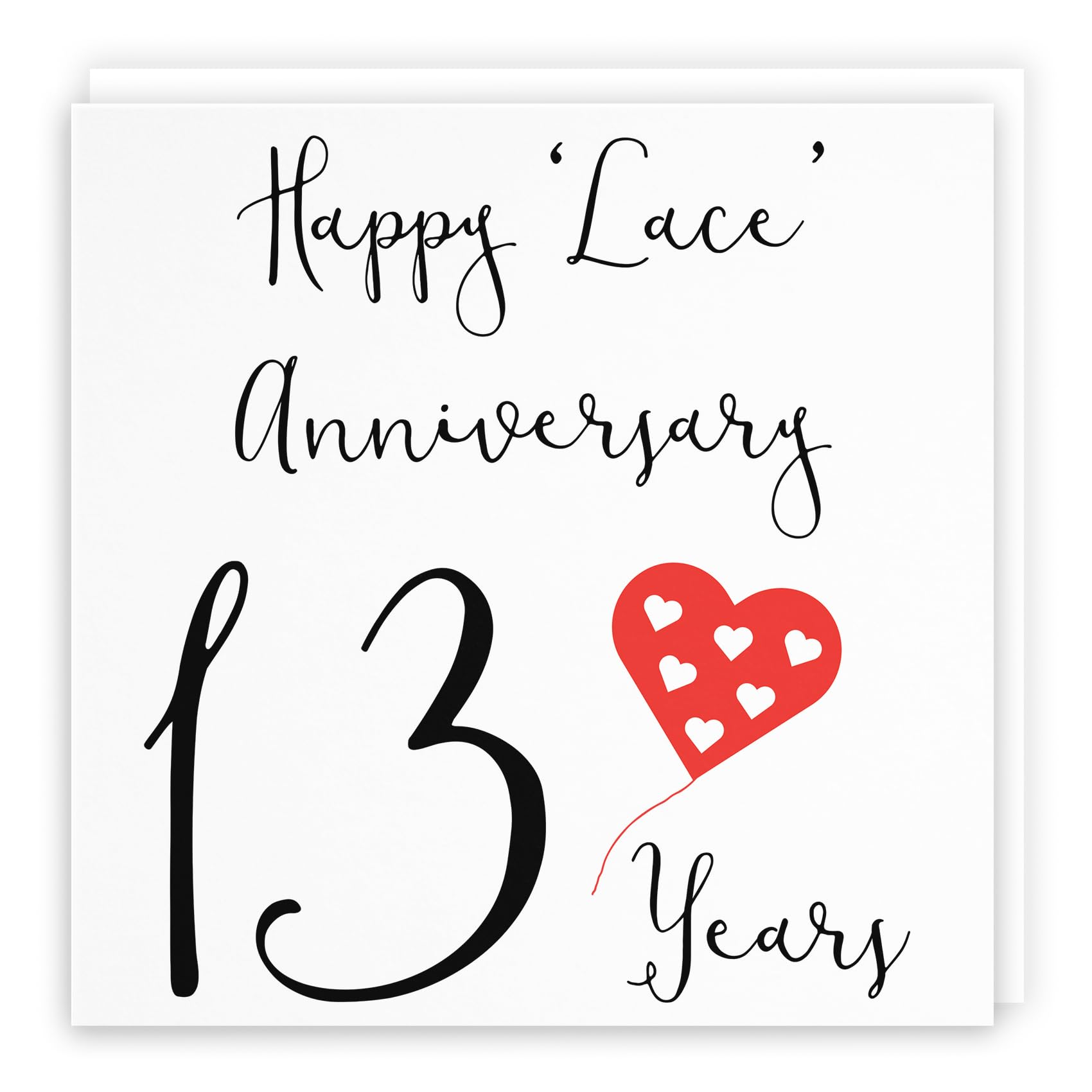 Hunts England - Large 13th Wedding Anniversary Card - Happy Lace Anniversary - 13 Years - Red Heart Collection - Large - 210 x 210 mm - Fun Card - For Him, Her, Couples, etc. — image 1