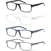 OLOMEE Blue Light Blocking Reading Glasses Men Women Wide Rectangular Readers Lightweight Large Cheaters w/Spring Hinge 4Pack
