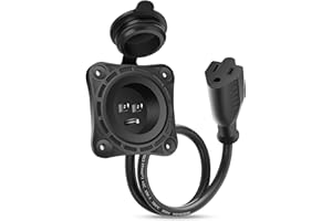 FMATOZ 1 Pack 15 Amp RV Shore Power Inlet Socket,125V AC Port RV Plug Receptacles 18" NEMA 5-15 Integrated Extension Cord Waterproof Outlet Electrical Receptacle for RV Campers,Boat,Truck,Marine