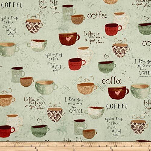 Wilmington Prints But First Coffee! Large Allover Teal Fabric By The Yard