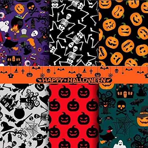 Cotton Fabric Halloween Fat Quarters,50cm x 40cm Halloween Fabric Bundles Patchwork Sewing Quilting Crafts Pumpkin Ghost Spider Printed for Patchwork DIY Sewing Festival Decor (H-6-40 * 50) โ image 1